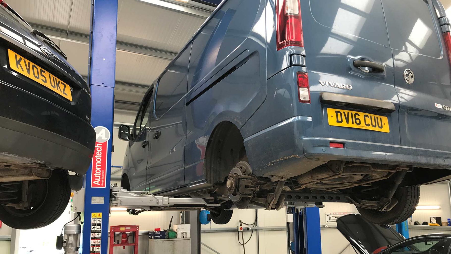 Ford Fiesta and Vauxhall Vivaro being serviced at Chris Williams