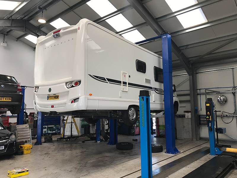 Motorhome being serviced at Chris Williams